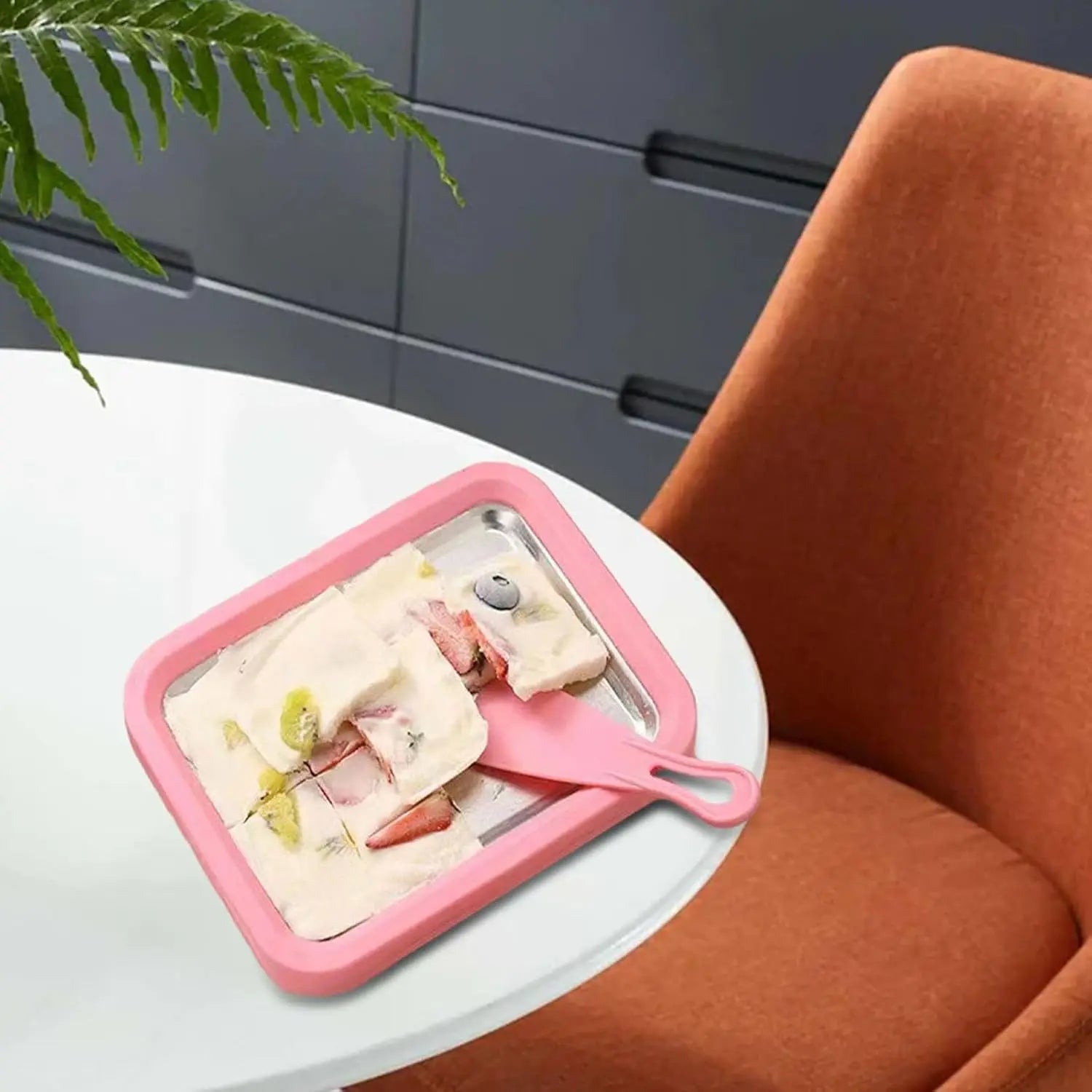 Household Rolled Ice Cream Maker Small Child's Homemade Yogurt Pudding Stainless Steel Stir Fried Ice Tray Ice Stir Fry Machine